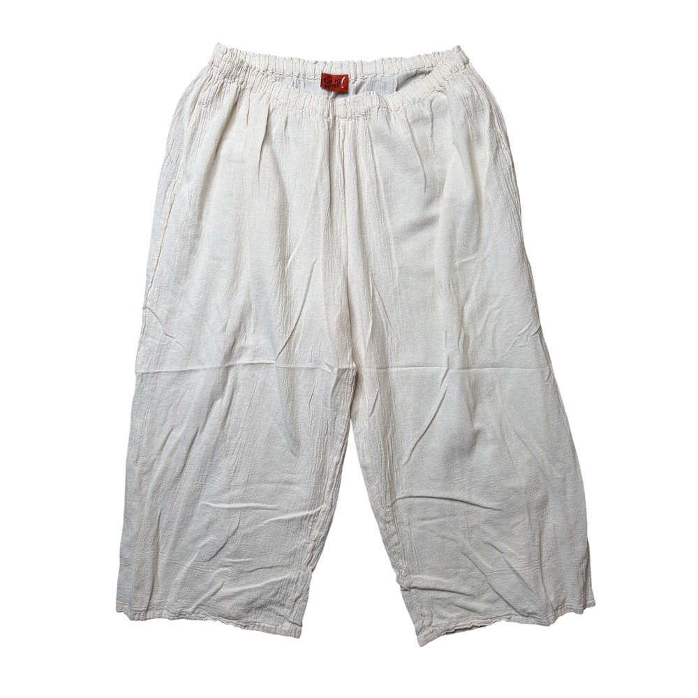 Oh My Gauze! Pants Womens 3 Wide Leg Cropped Cream Cotton Elastic Waist